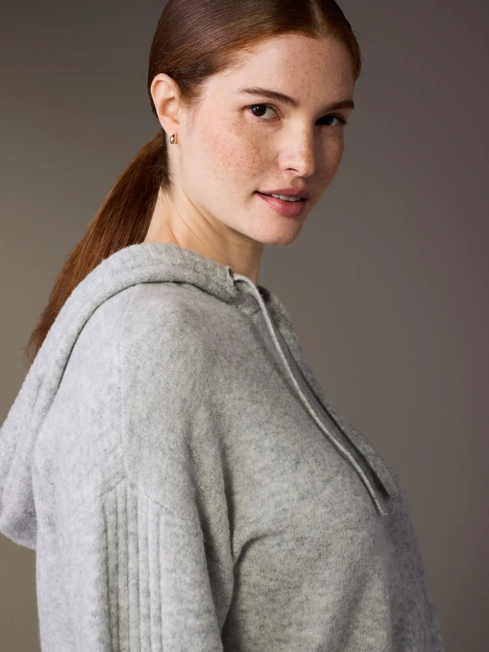 Gris - Sweat à capuche en maille de grossesse