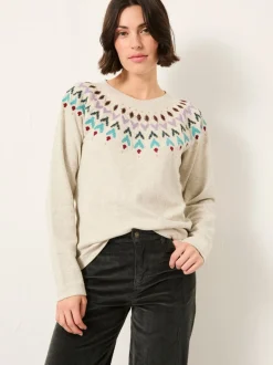 Gris - Sweat-shirt FatFace brodé Col rond Fairisle