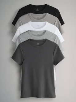 Gris - The Set lot de 5 t-shirts côtelés à manches courtes