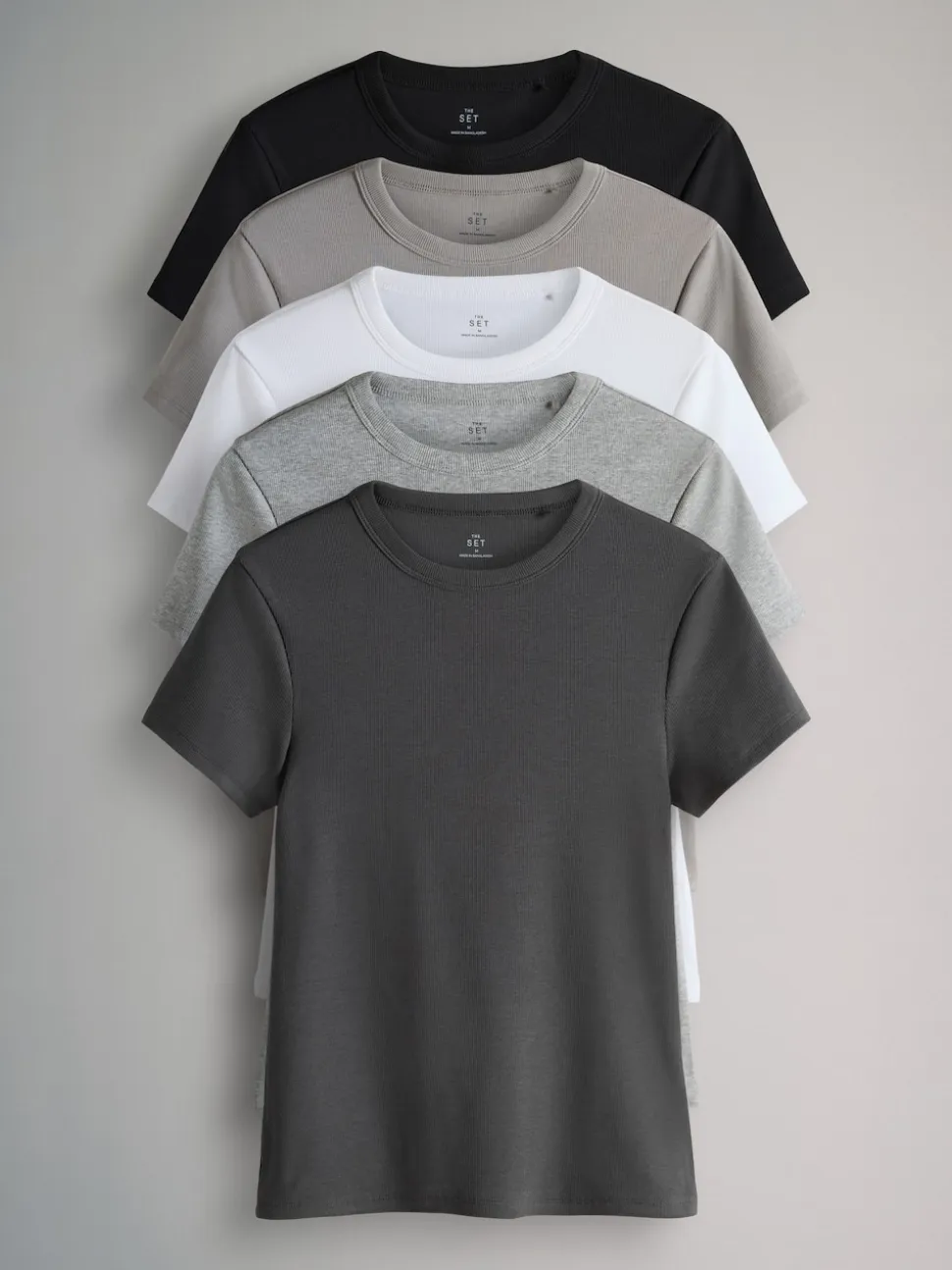 Gris - The Set lot de 5 t-shirts côtelés à manches courtes