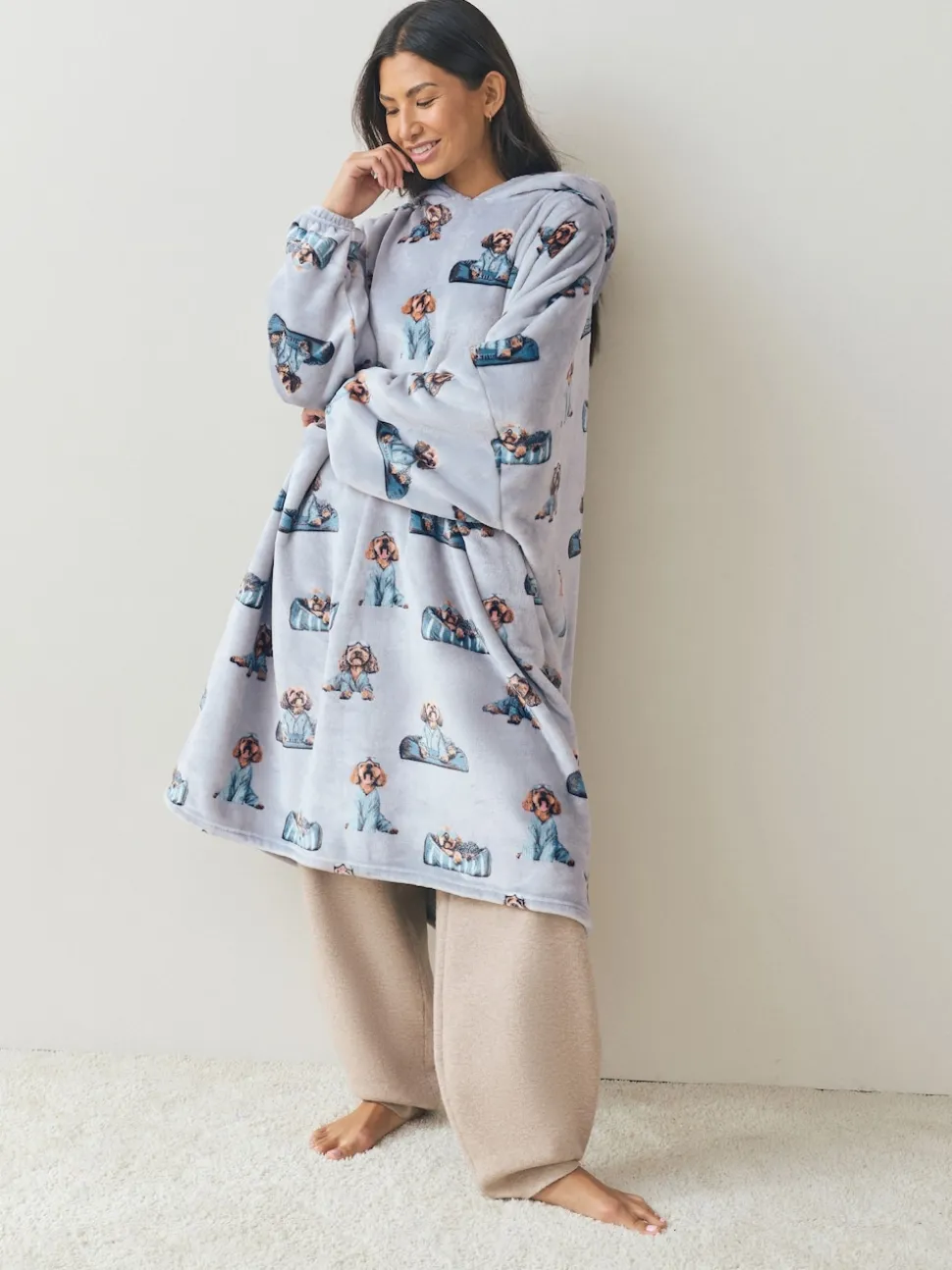 Gris Charlie le Cockapoo - Couverture à capuche oversize