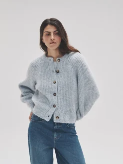 Gris chiné/bleu clair - The Set lot de 2 cardigans côtelés en maille épaisse