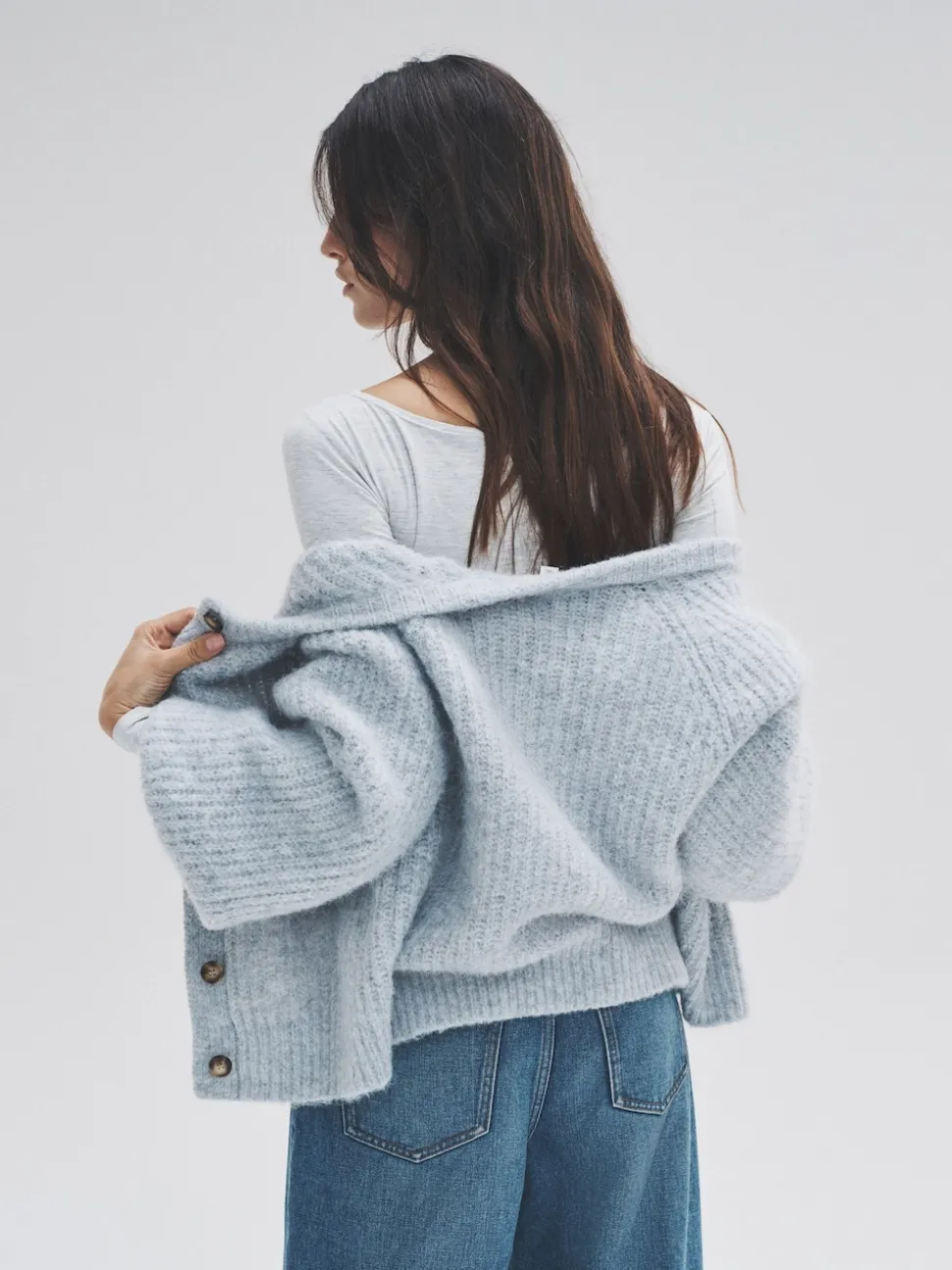 Gris chiné/bleu clair - The Set lot de 2 cardigans côtelés en maille épaisse