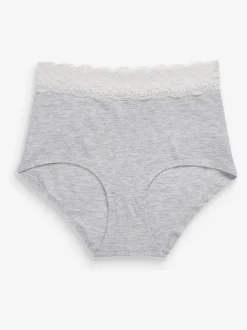 Gris chiné/rose/prune - Lot de 4 culottes en coton et dentelle