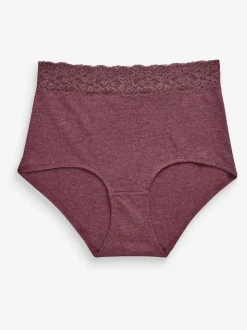 Gris chiné/rose/prune - Lot de 4 culottes en coton et dentelle