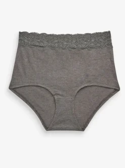 Gris chiné/rose/prune - Lot de 4 culottes en coton et dentelle