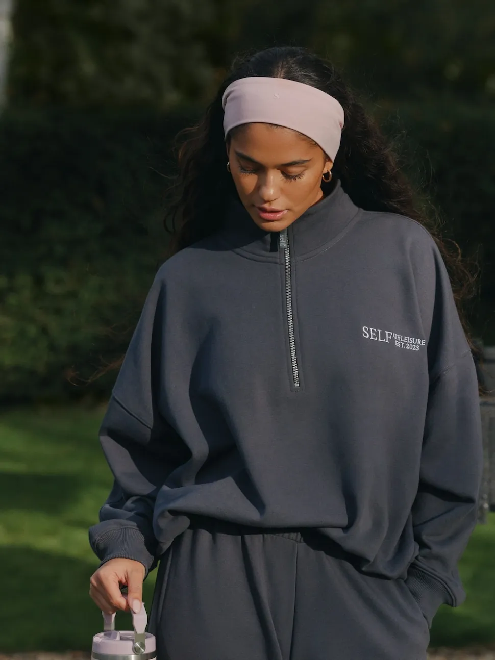 Gris de charbon de bois - Sweat à col zippé