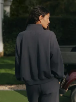 Gris de charbon de bois - Sweat à col zippé