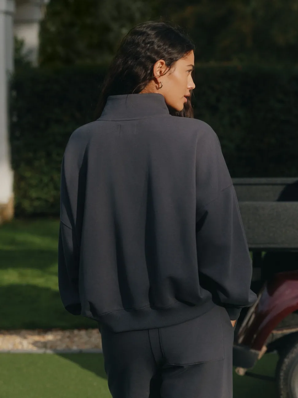 Gris de charbon de bois - Sweat à col zippé