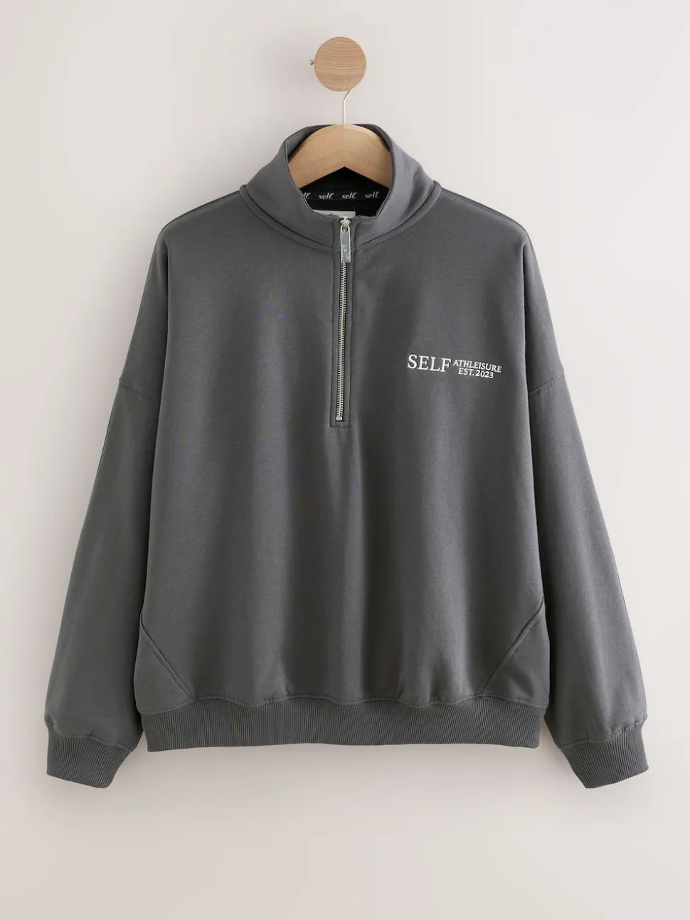 Gris de charbon de bois - Sweat à col zippé