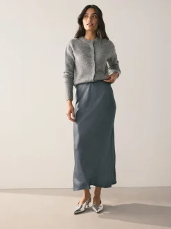 Gris de charbon de bois - Jupe Midi Satin