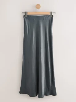 Gris de charbon de bois - Jupe Midi Satin