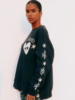 Gris de charbon de bois - Sweat-shirt brodé Never Fully Dressed