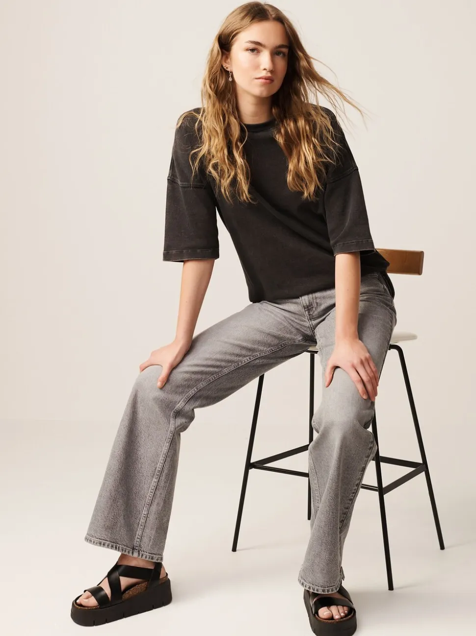 Gris de charbon de bois - T-shirt long épais décontracté