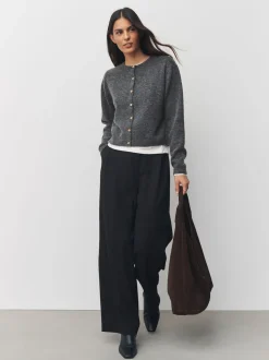 Gris foncé - Cardigan tricoté à Col rond en laine