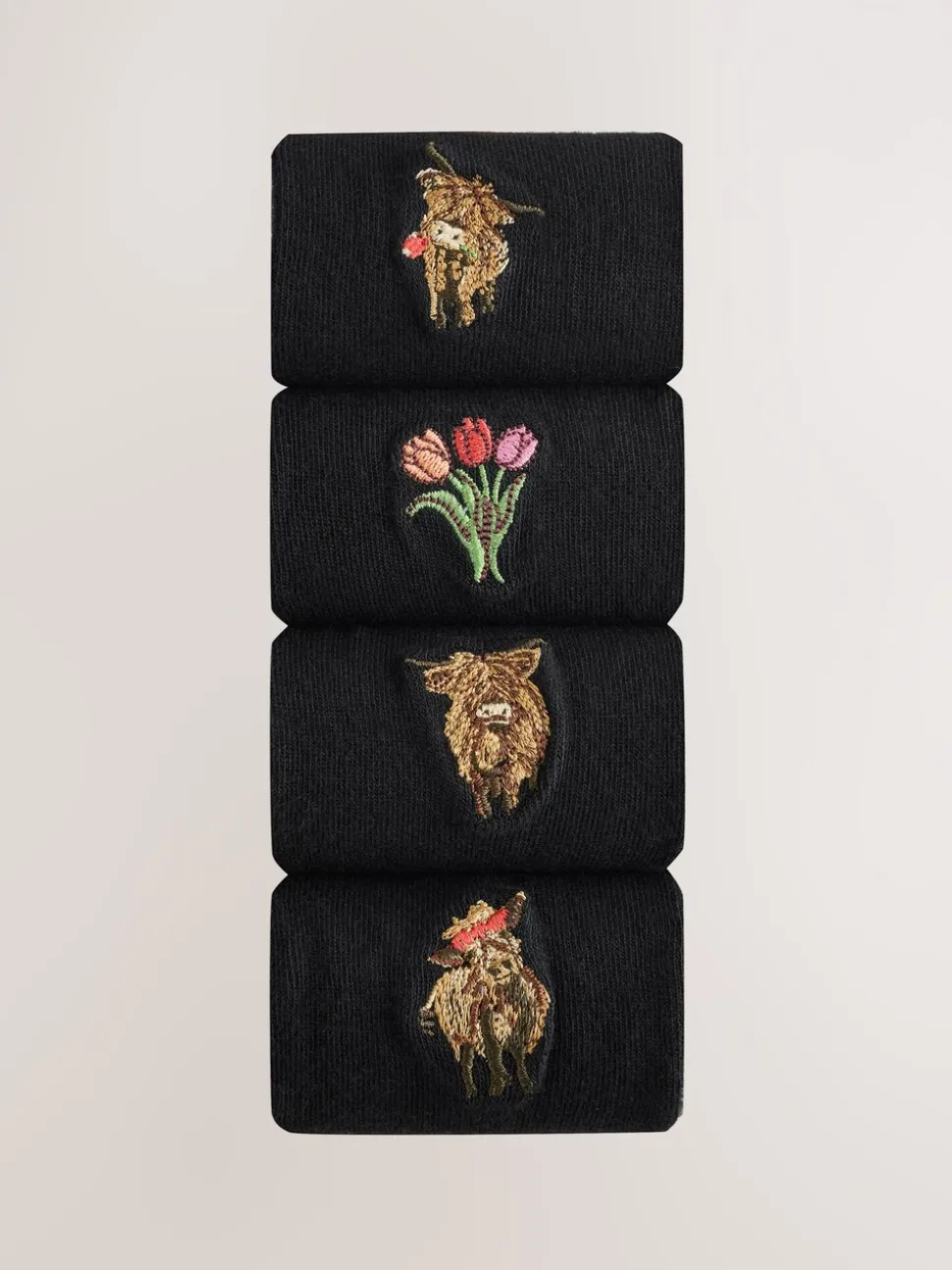 Hamish The Highland Cow / Tulipes - Chaussettes à motif brodé 4 Pack