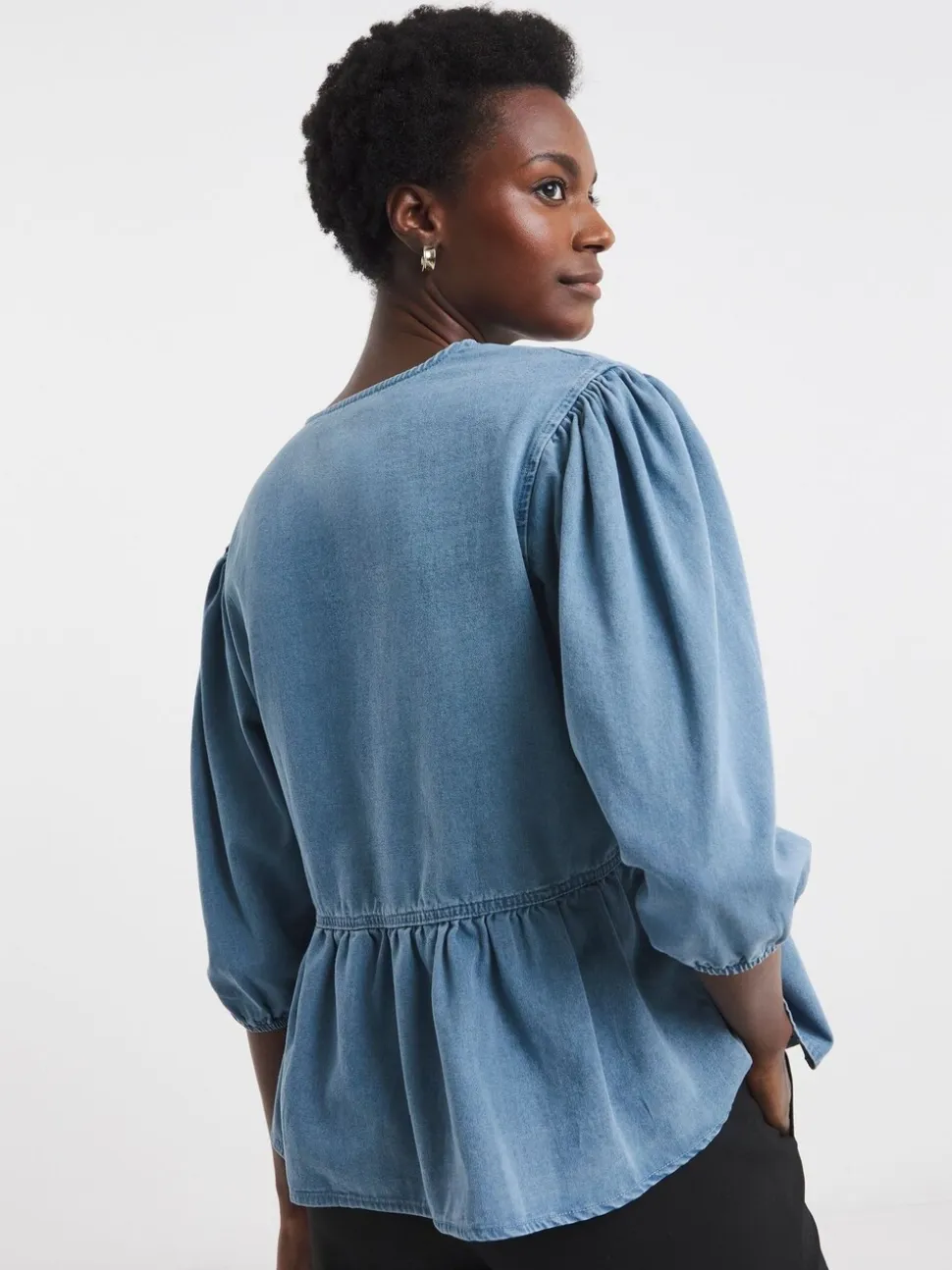 Haut JD Williams en Denim à Manche bouffante et péplum
