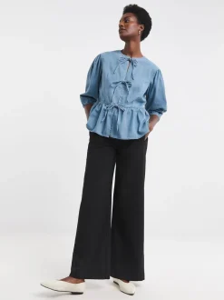 Haut JD Williams en Denim à Manche bouffante et péplum