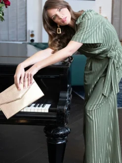 Hot Squash Vert Wide Leg Or Rayure Jumpsuit
