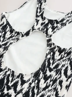 Ikat noir/crème - Maillot de bain Essential galbant le col haut