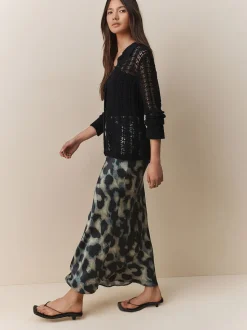 Impression animale verte - Jupe Midi Satin
