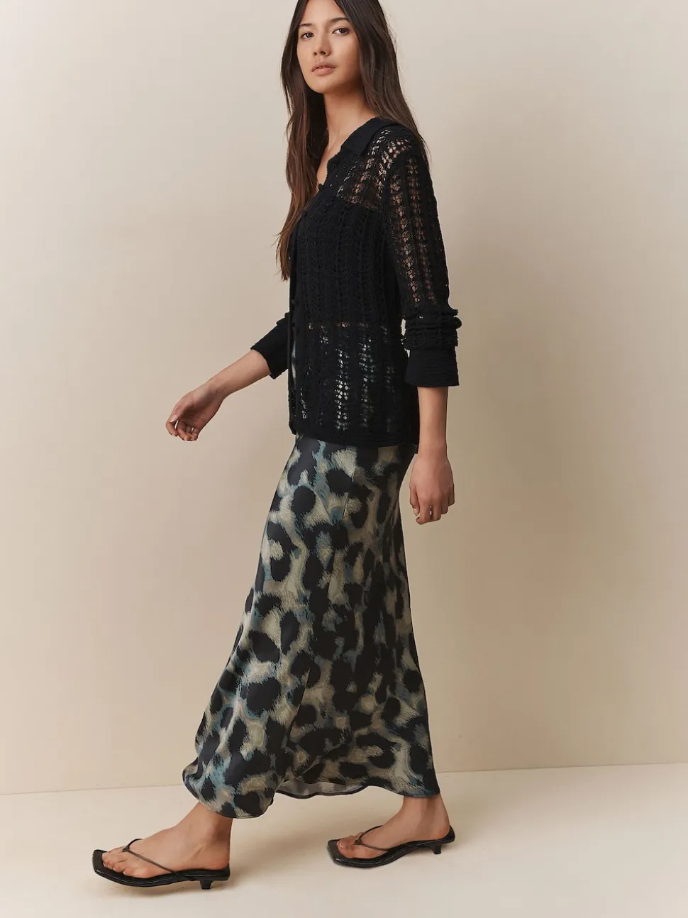 Impression animale verte - Jupe Midi Satin