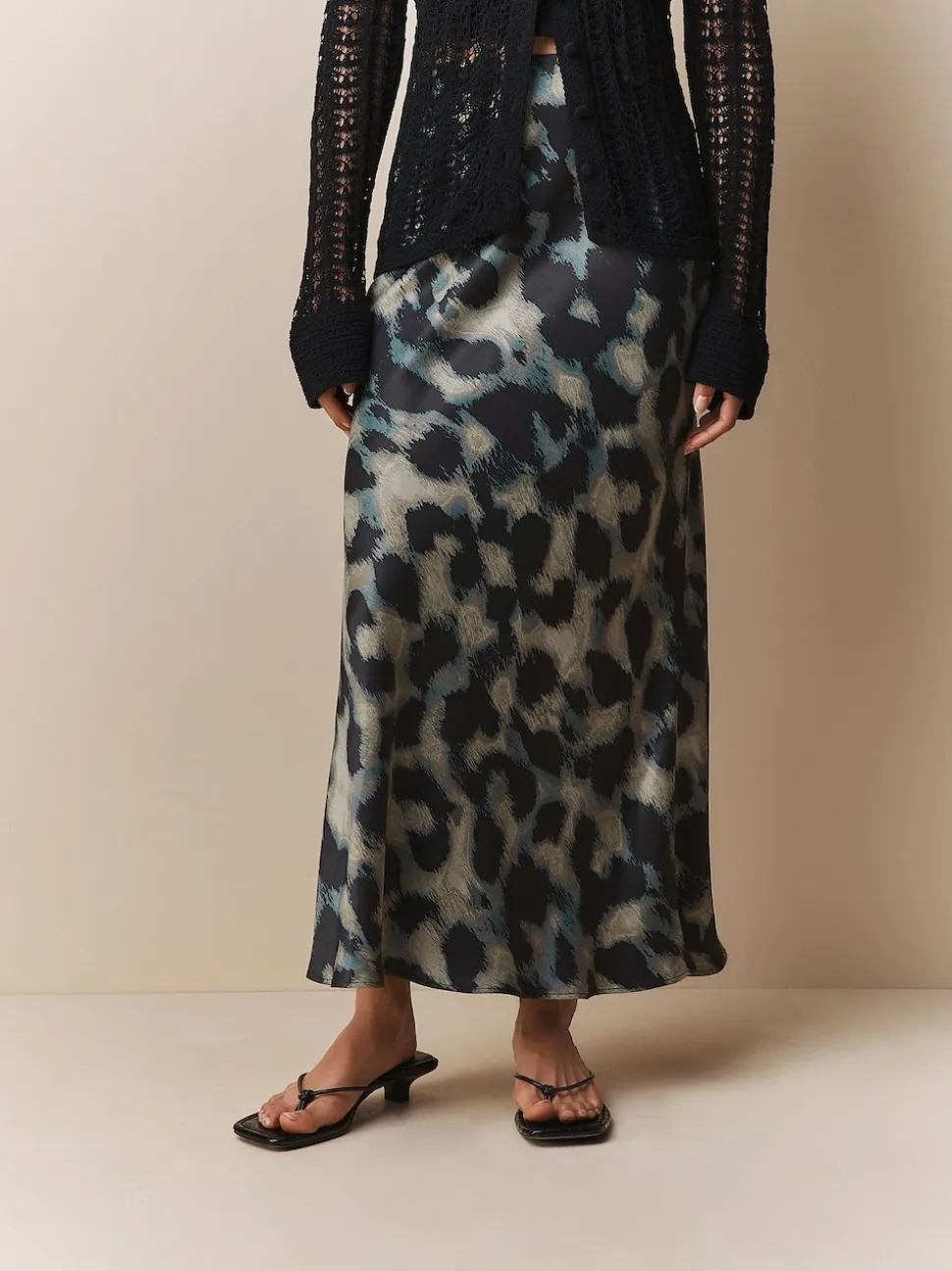 Impression animale verte - Jupe Midi Satin
