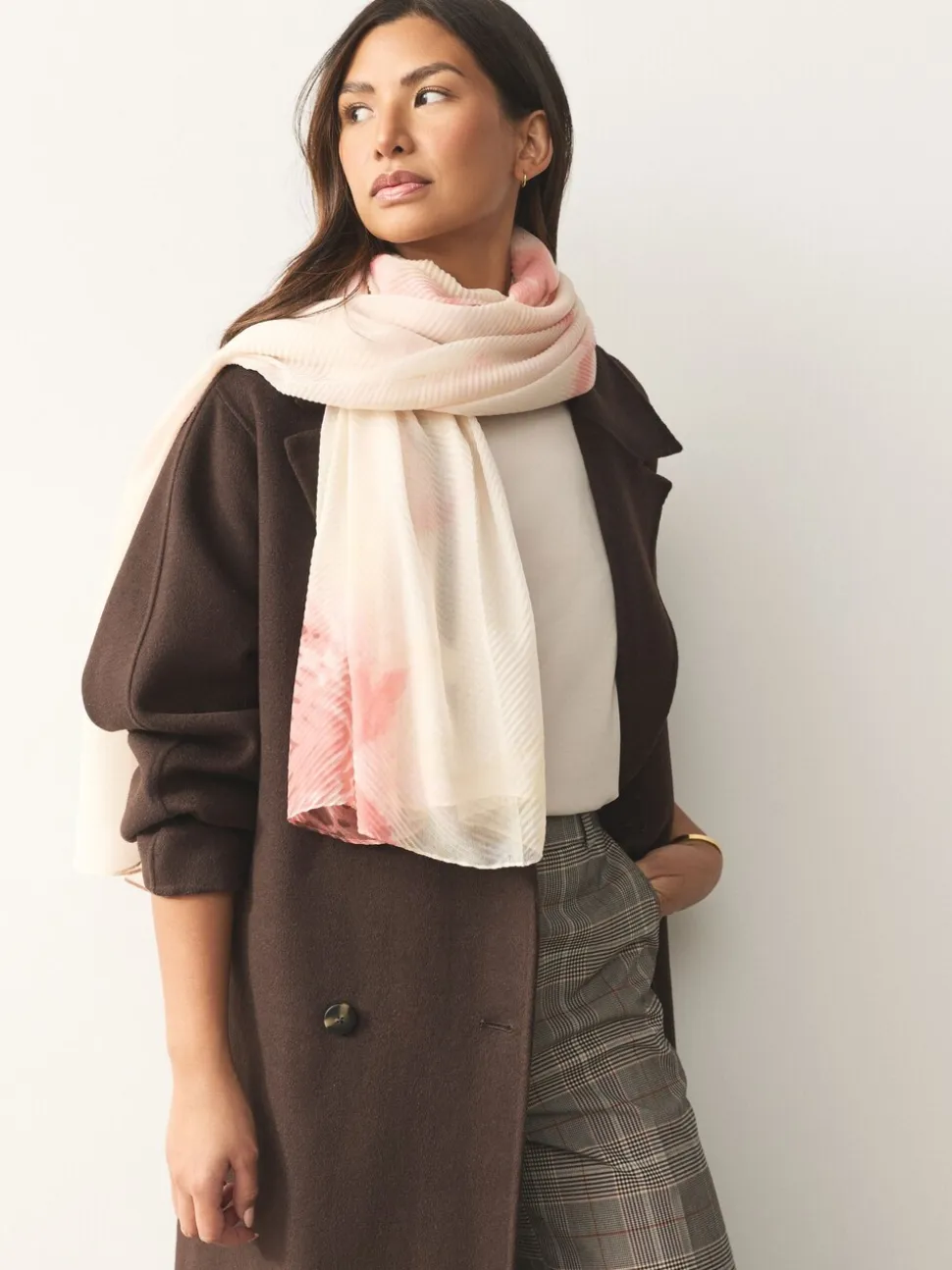 Impression florale rose - Foulard plissé léger