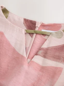 Impression florale rose - Robe longue caftan à col en V 3/4