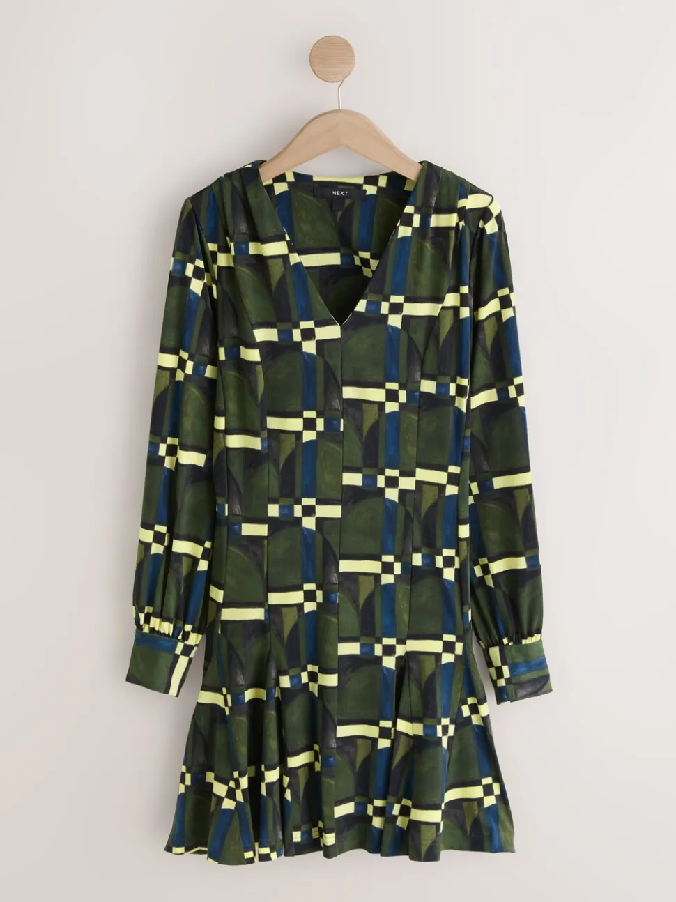 Impression geo verte - Mini robe A-Line à manches longues
