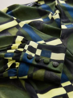 Impression geo verte - Mini robe A-Line à manches longues