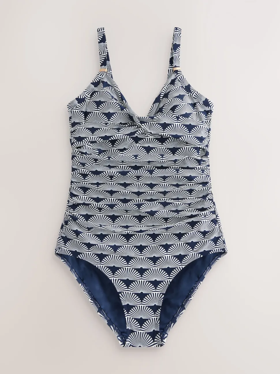 Imprimé à éventails bleu marine/Blanc - Maillot de bain moulant avec contrôle du ventre