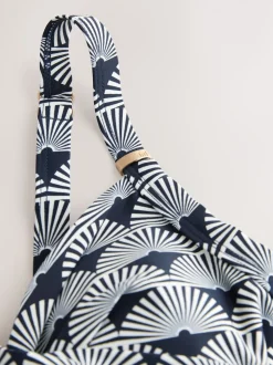 Imprimé à éventails bleu marine/Blanc - Maillot de bain moulant avec contrôle du ventre
