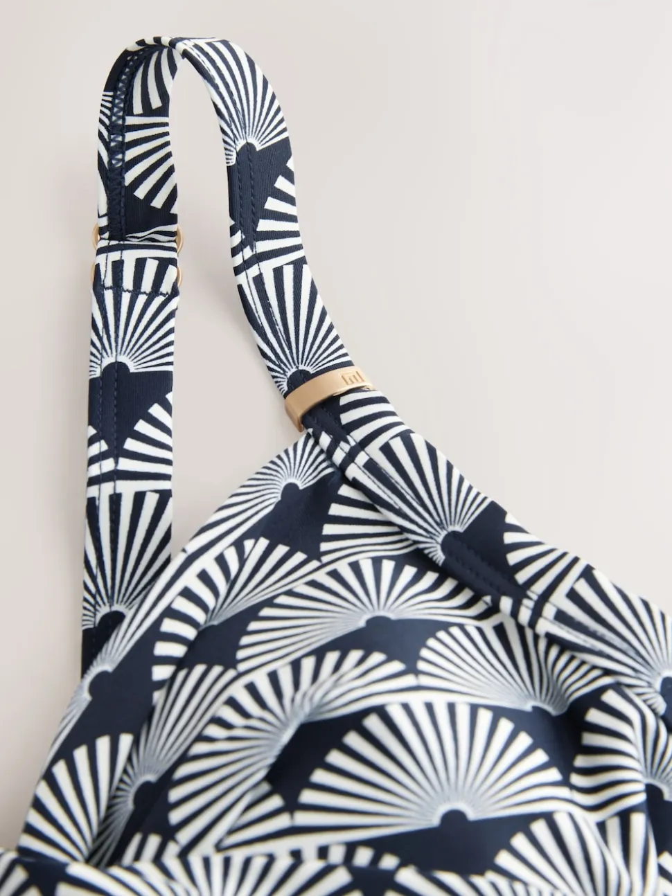 Imprimé à éventails bleu marine/Blanc - Maillot de bain moulant avec contrôle du ventre