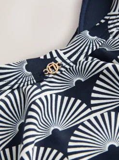 Imprimé à éventails bleu marine/Blanc - Maillot de bain moulant avec contrôle du ventre