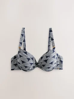 Imprimé à éventails bleu marine/Blanc - Haut de bikini rembourré à armatures gainant