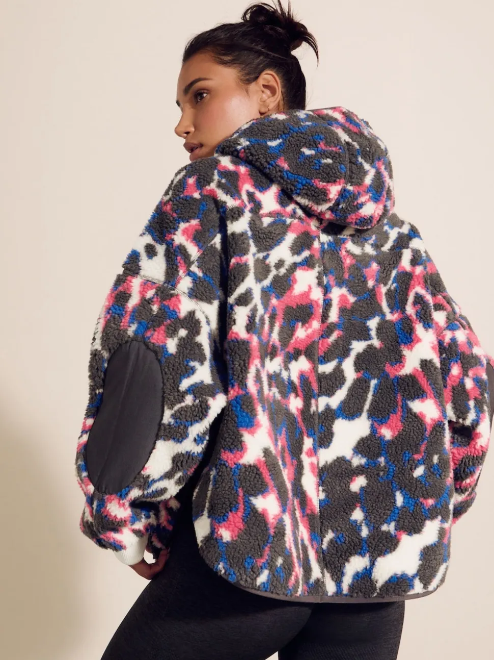 Imprimé animal multicolore - À capuche Elbow Patch Borg Fleece Veste