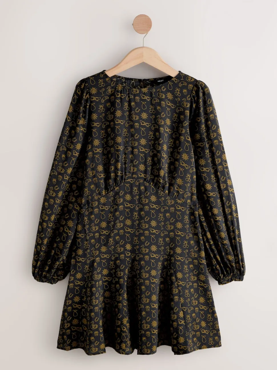 Imprimé croissant noir - Mini robe à manches longues avec coutures