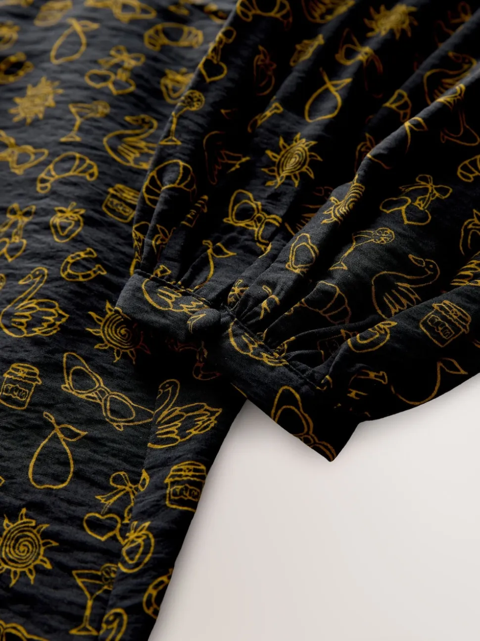 Imprimé croissant noir - Mini robe à manches longues avec coutures