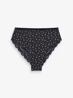 Imprimé cœurs noir/rose - Lot de 4 culottes en coton et dentelle