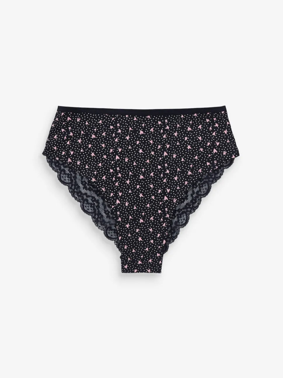 Imprimé cœurs noir/rose - Lot de 4 culottes en coton et dentelle