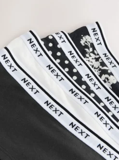 Imprimé floral noir / blanc - Lot de 4 culottes à logo en coton