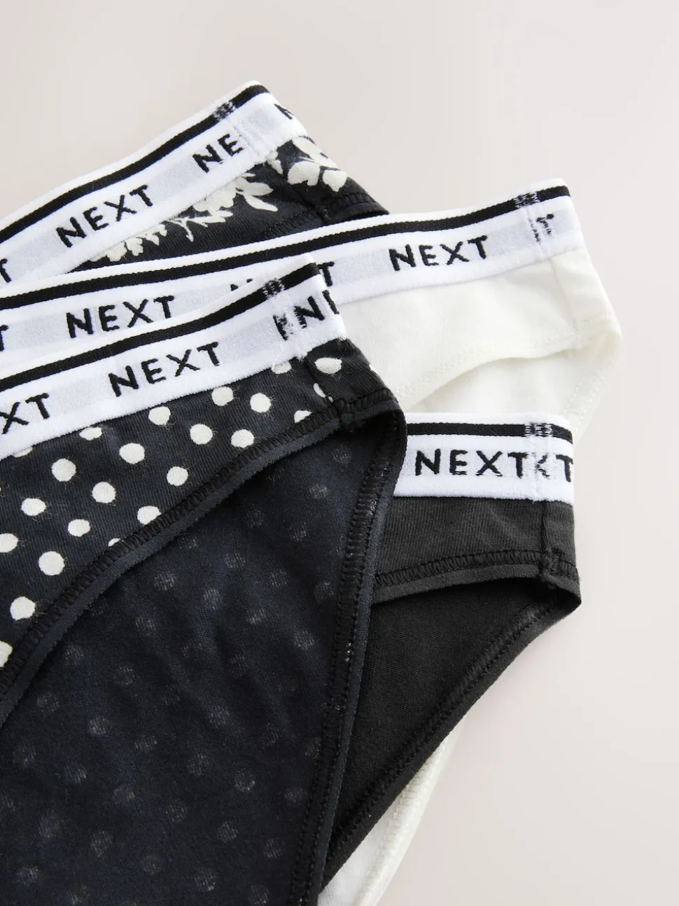 Imprimé floral noir / blanc - Lot de 4 culottes à logo en coton