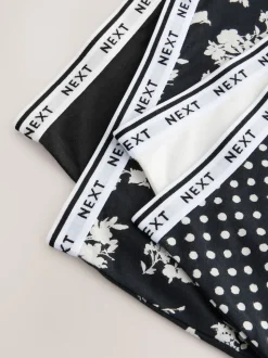 Imprimé floral noir / blanc - Lot de 4 culottes à logo en coton