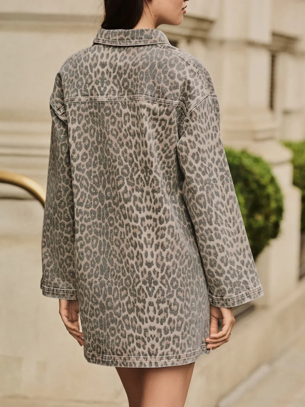 Imprimé Léopard - Mini robe utilitaire en Denim à manches longues