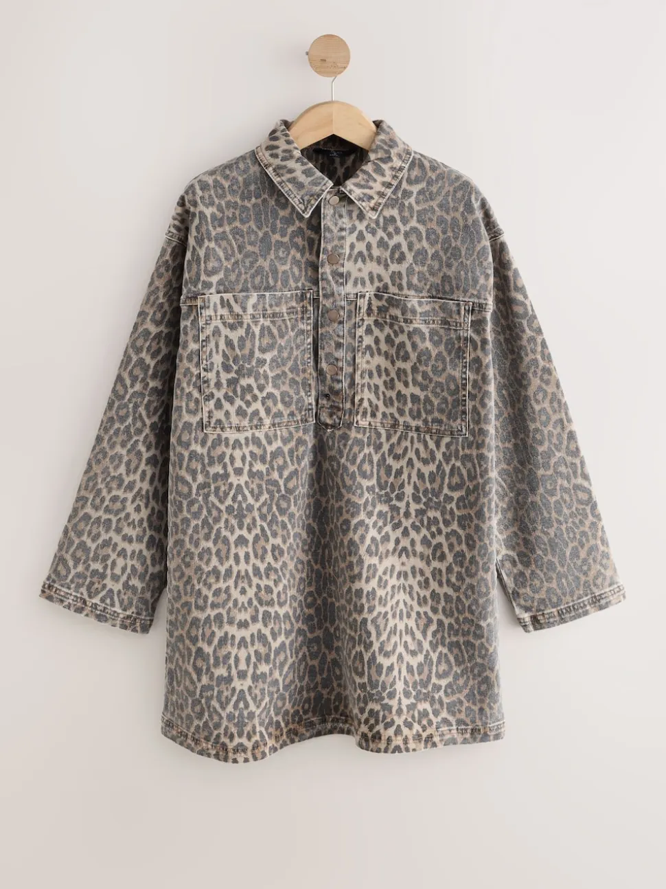 Imprimé Léopard - Mini robe utilitaire en Denim à manches longues