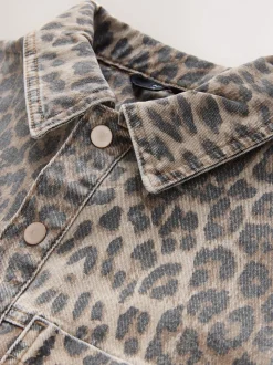 Imprimé Léopard - Mini robe utilitaire en Denim à manches longues