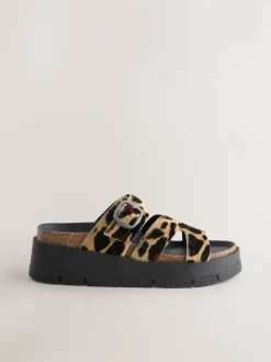 Imprimé Léopard - Sandales à bride en cuir avec boucle