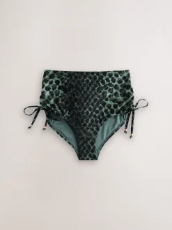Imprimé léopard vert/noir - Bas de bikini froncé