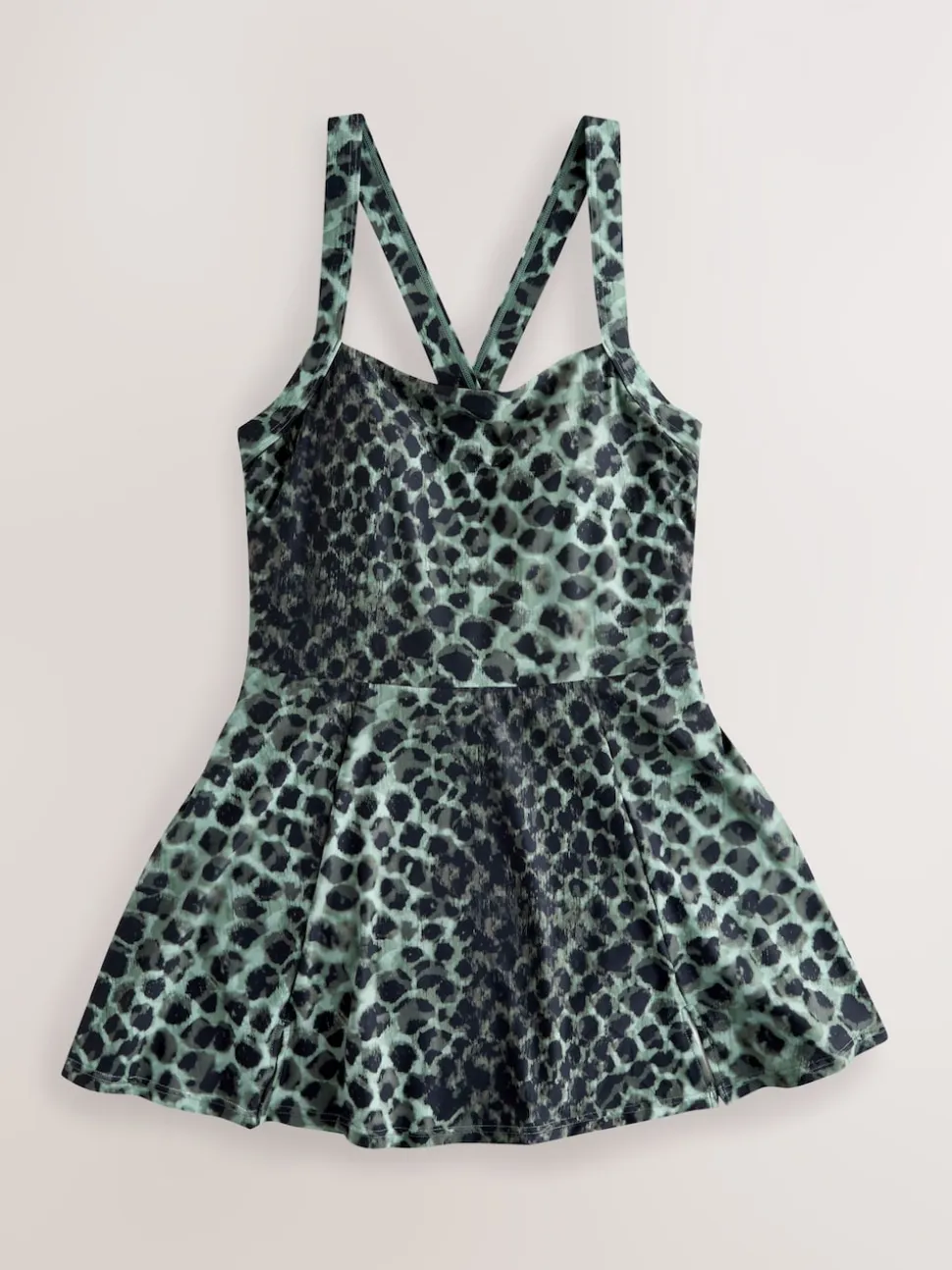 Imprimé léopard vert/noir - Robe de bain à jupes avec contrôle du ventre